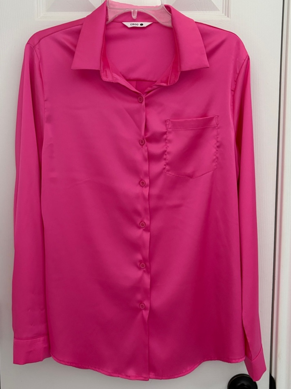 Women's Silk-Look Button Front Shirt in Hot Pink